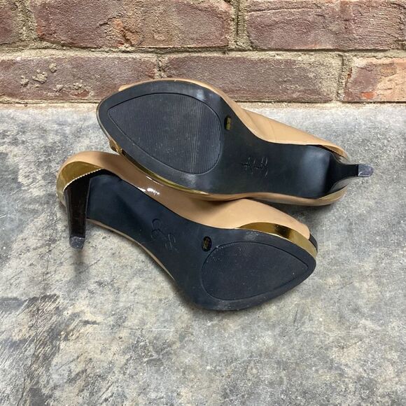 Jessica Simpson Taupe Peep Toe Platform Stiletto Heels Size 8 - Picture 6 of 8